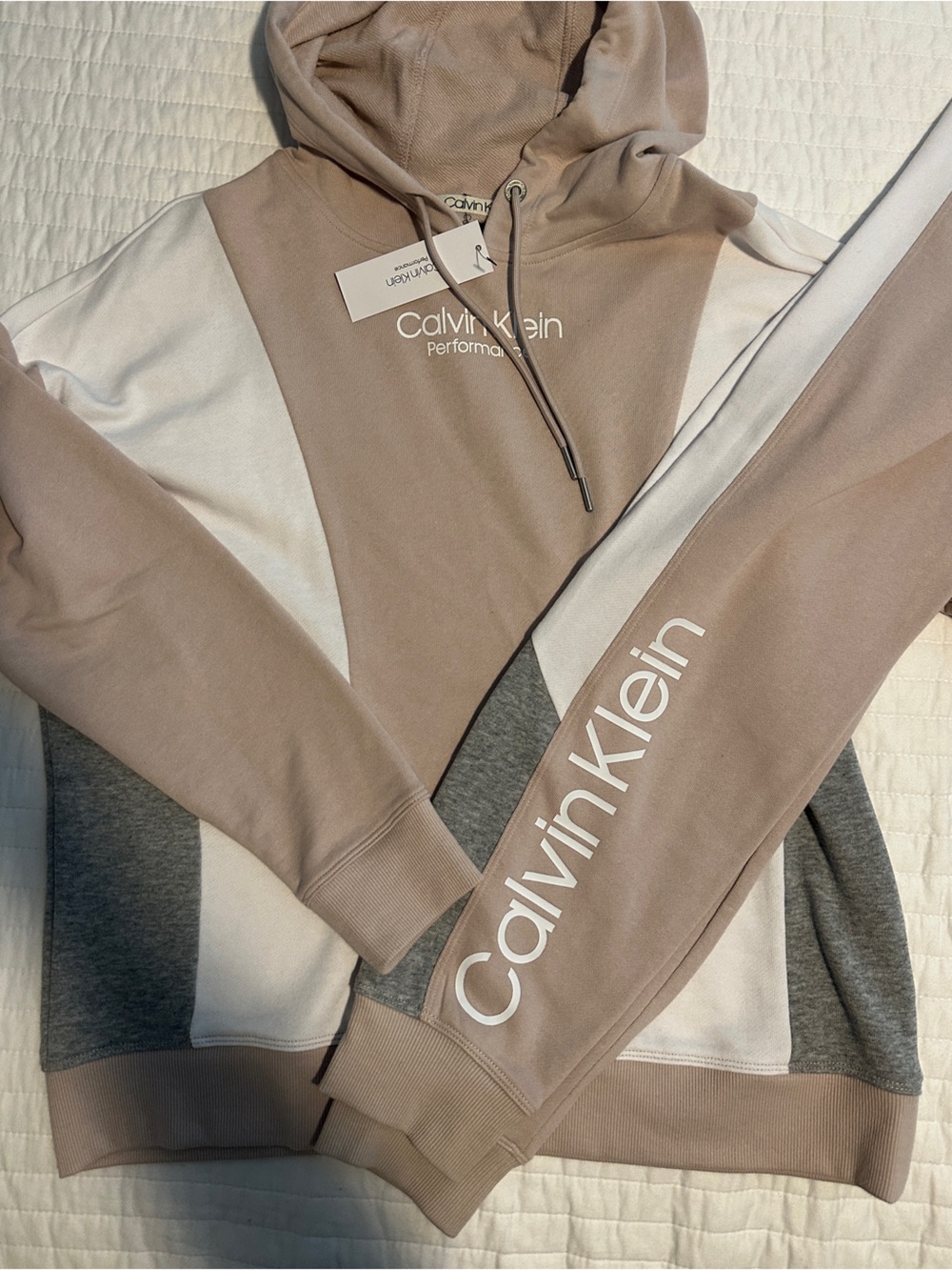 Calvin Klein Taupe, White & Gray Colorblock Hoodie & Joggers